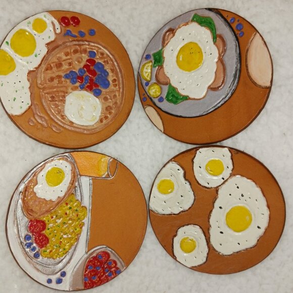 Leather Coasters - Breakfast Collection - Picture 1 of 1